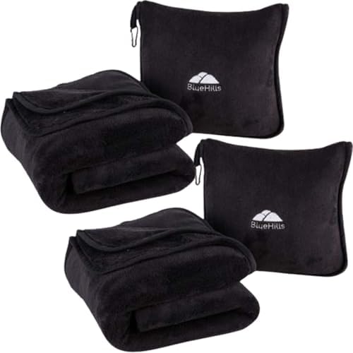 BlueHills 2-Pack Premium Soft Travel Blanket Pillow for Airplane More