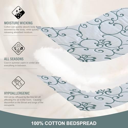 FineStichery Oversized King Bedspread 128x120 with BlueWhite embroidery