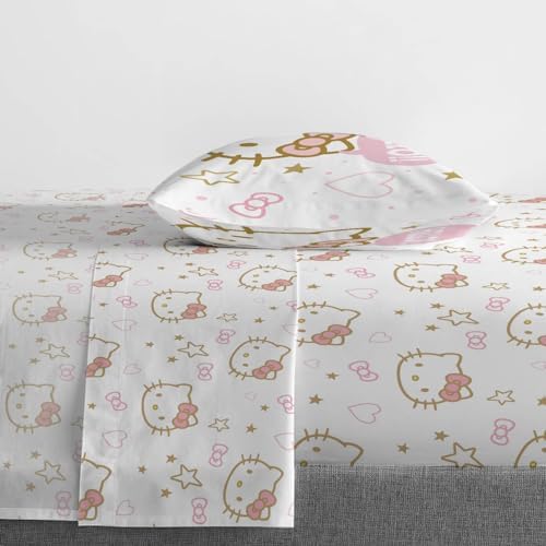 Jay Franco Hello Kitty Twin Sheet Set - 3 Piece Microfiber Stars Hearts Bedding