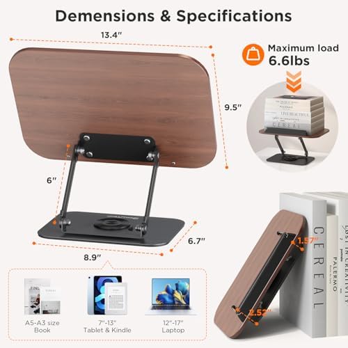 Ergonomic 360 Adjustable Durable Book Stand for Office Study Kitchen More