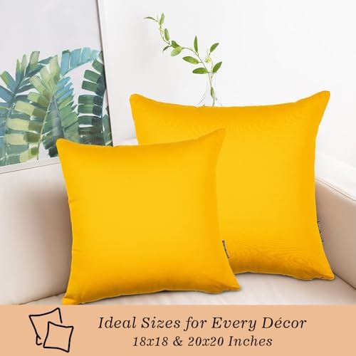 18x18 Luxury Cotton Pillow Covers Rustic Farmhouse Style Mustard Yellow Set of 2