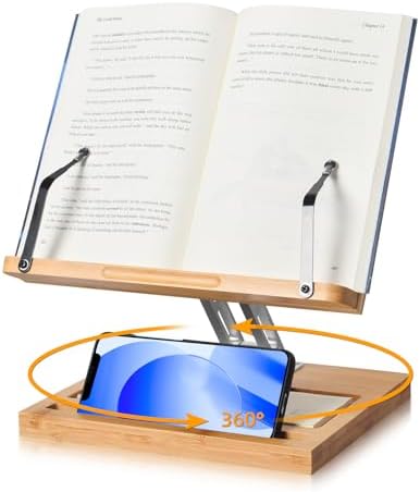Adjustable 360-Degree Book Holder with Phone Slot