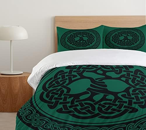 Ambesonne Celtic Duvet Cover Set Monochrome Tree of Life Illustration Forest Green