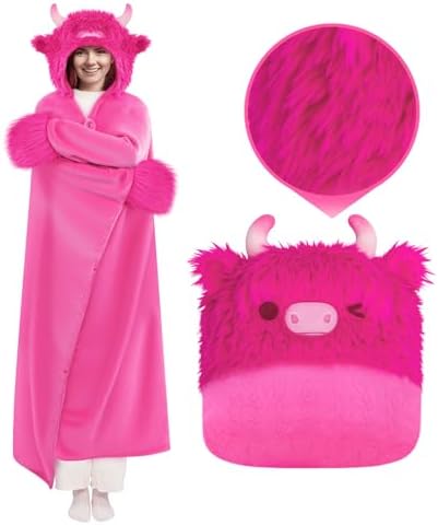 Fluffy Highland Cow Knit Hoodie