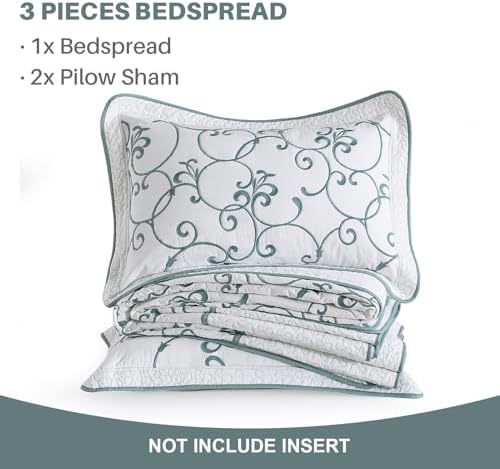 FineStichery Oversized King Bedspread 128x120 with BlueWhite embroidery