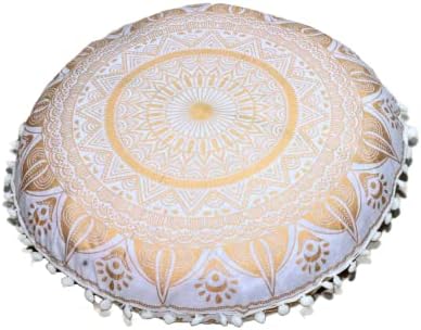 CRAFT KALA 22 Round Mandala Pillow Cover with Tassel