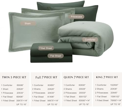 MaiRve Sage Green Comforter Set Queen Size