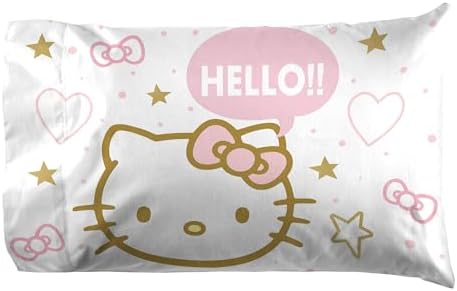 Jay Franco Hello Kitty Twin Sheet Set - 3 Piece Microfiber Stars Hearts Bedding