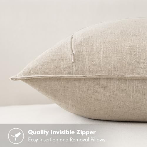 Soft 18x18 Linen Pillow Covers Natural Beige Boho Farmhouse Decor