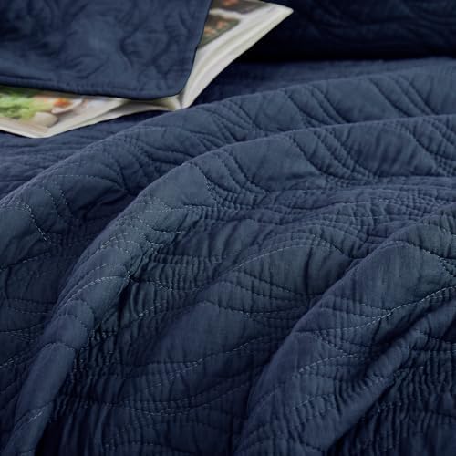 Navy Blue Cotton Quilt Set for California King Bed