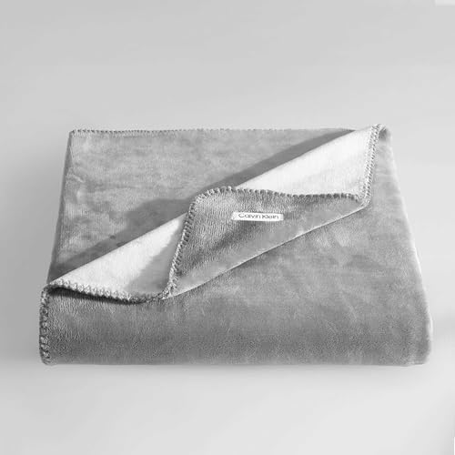 Calvin Klein Reversible Solid Grey Throw Blanket 50x70