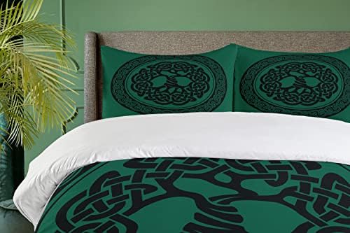 Ambesonne Celtic Duvet Cover Set Monochrome Tree of Life Illustration Forest Green
