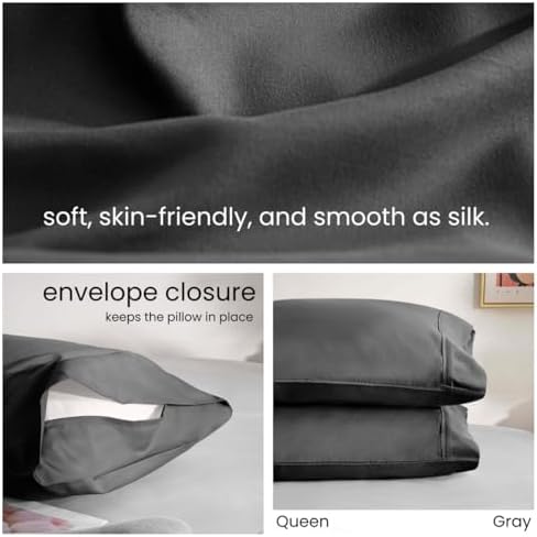 MohapQueen Pillowcase Set Envelope Closure - Soft Durable Machine Washable - Grey