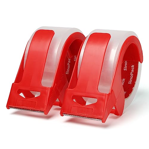 2-Pack Clear Packing Tape with Dispenser for Moving and Shipping