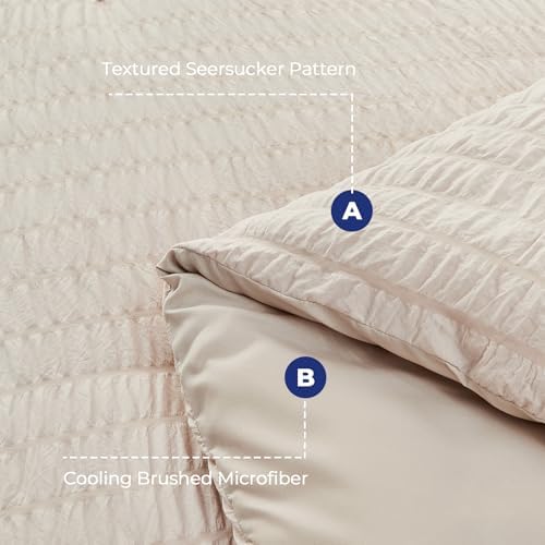 Luxury Queen Bedding Set - Beige Seersucker Comforter More