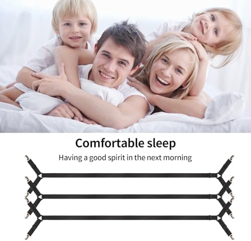 Luyena Bed Sheet Straps 3 PCS Black Adjustable Cross