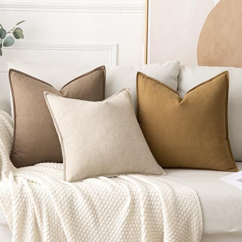 Soft 18x18 Linen Pillow Covers Natural Beige Boho Farmhouse Decor