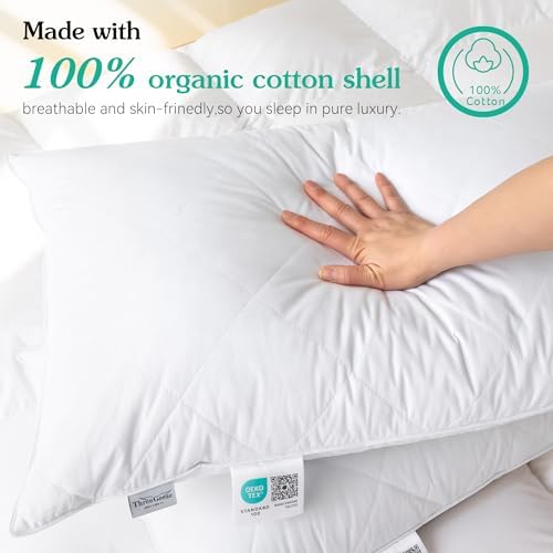 Goose Feather Bed Pillows Soft Supportive 600 Thread King Size