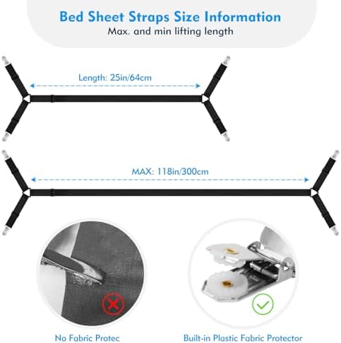 Adjustable Bed Sheet Straps 2Pcs Black for Mattress Cover