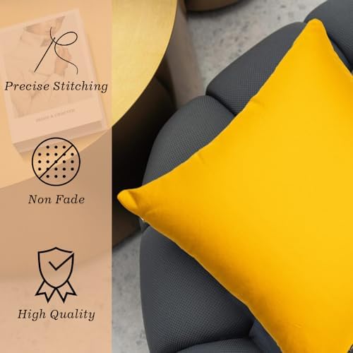 18x18 Luxury Cotton Pillow Covers Rustic Farmhouse Style Mustard Yellow Set of 2