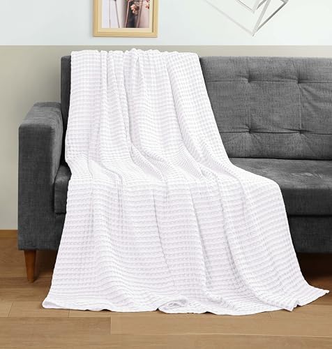 Utopia Bedding White 100Cotton Waffle Blanket 90x90 Queen - Lightweight Breathable Soft Machine Washable