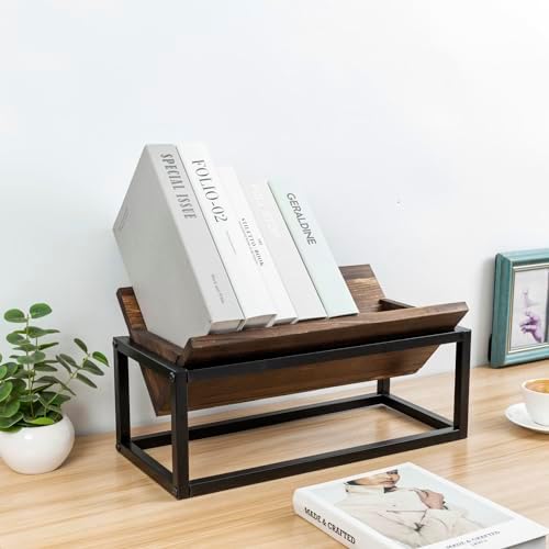 Stylish Rustic Book Holder Rack with Metal Frame