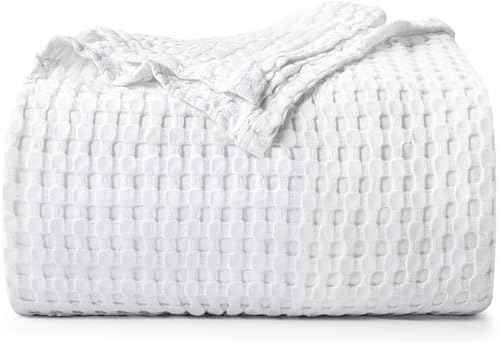 Utopia Bedding White 100Cotton Waffle Blanket 90x90 Queen - Lightweight Breathable Soft Machine Washable