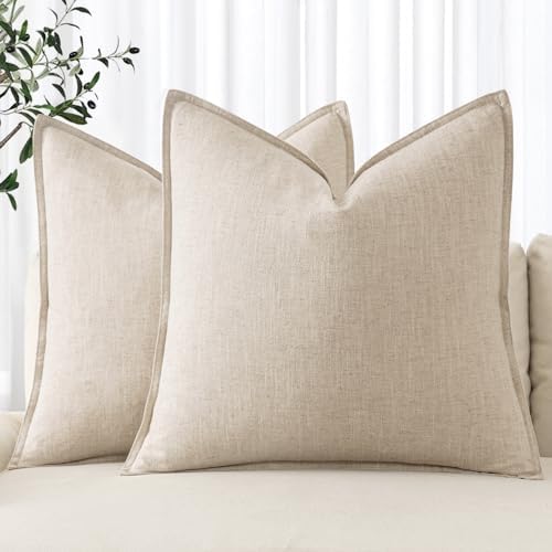 Soft 18x18 Linen Pillow Covers Natural Beige Boho Farmhouse Decor