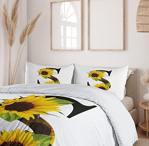 Ambesonne Duvet Cover Pillow Sham Set S Twin Sunflowers on Dark Fabric