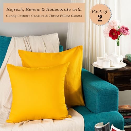 18x18 Luxury Cotton Pillow Covers Rustic Farmhouse Style Mustard Yellow Set of 2
