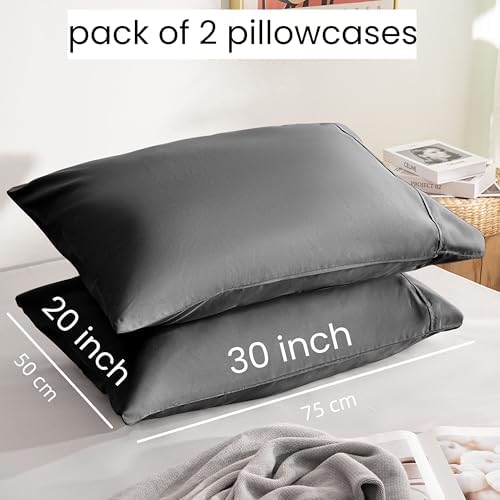 MohapQueen Pillowcase Set Envelope Closure - Soft Durable Machine Washable - Grey