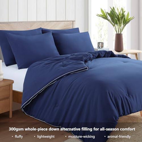 RUIKASI Navy Blue All-Season Comforter - Machine Washable Lightweight Fluffy