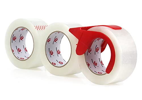 BOMEI PACK 3 Roll Clear Tape with Dispenser Heavy Duty Packaging Shipping Solution