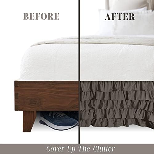 Elegant Multi-Ruffle Bed Skirt 1500 TC Mink Gray