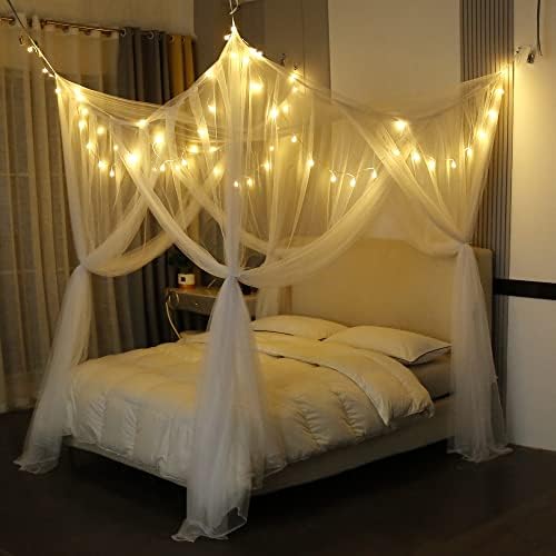Elegant Bed Canopy with Lighting for Bedroom Decorations