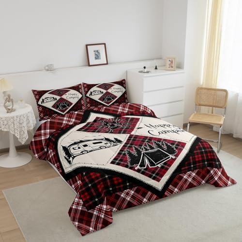 Feelyou Camper Comforter Set Twin Black Red