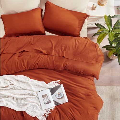 Andency Boho Tassel Comforter Set King Size Burnt Orange