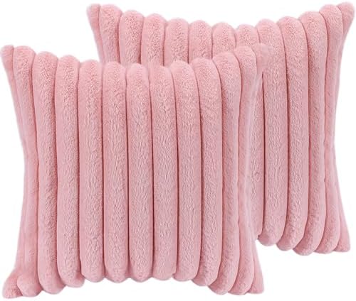 Two 18x18 Faux Fur Pillow Covers Set - Unique Design