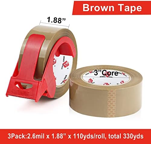 3-Roll Heavy Duty Brown Packing Tape for Moving Shipping