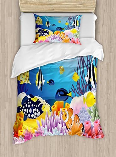 Eco-Friendly Fish Duvet Cover Set with Coral Reefs