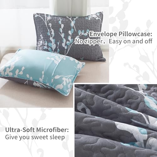 Perfect California King Quilt Set Grey Blue