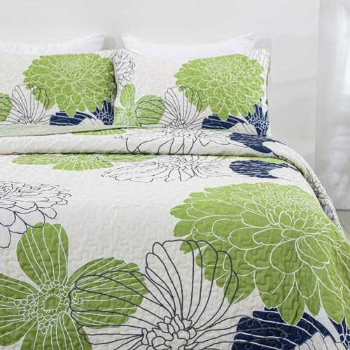 Light Green Floral Quilt King Size