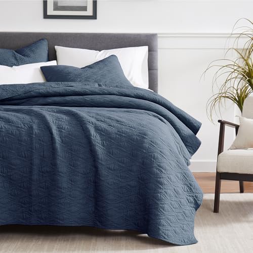 Navy Blue Cotton Quilt Set for California King Bed