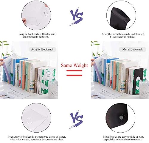 MerryNine Acrylic Clear Bookends with Non-Slip Mats