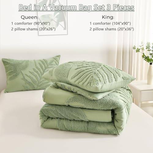 Queen-Size Bedding Set with Tufted Comforter by Green 02