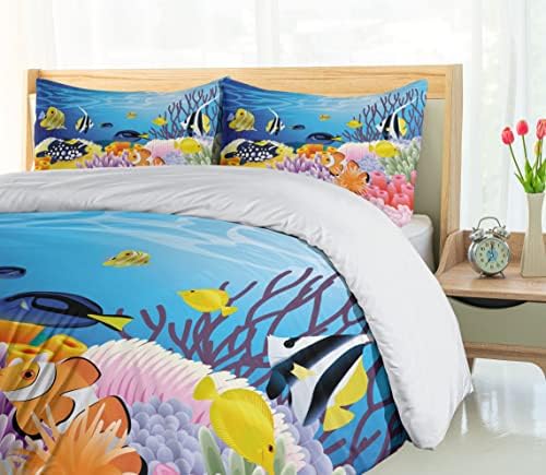 Eco-Friendly Fish Duvet Cover Set with Coral Reefs