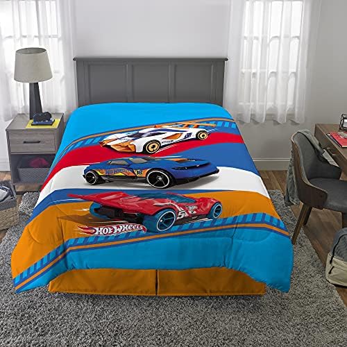 Franco Kids Reversible Microfiber Comforter with Hot Wheels Design TwinFull Super Soft
