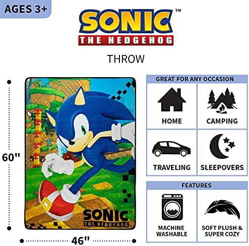 Franco Kids Bedding Perfectly Padded Micro-Raschel Throw Sonic The Hedgehog