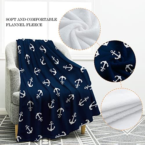 Jekeno Nautical Anchor Blanket - Dark Blue 50x60