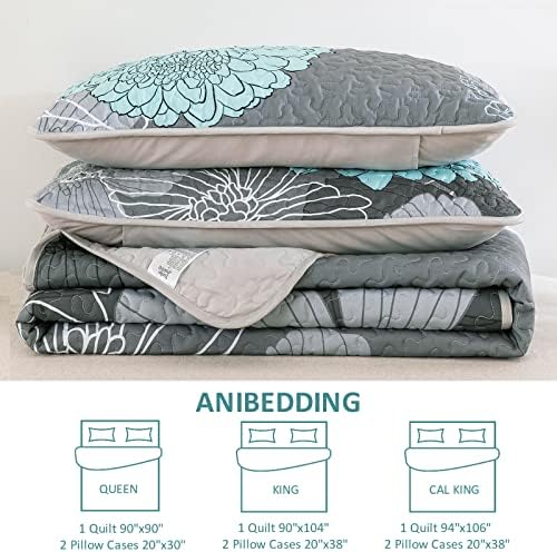 Anibedding Green Floral Quilt Set 3 Piece California King